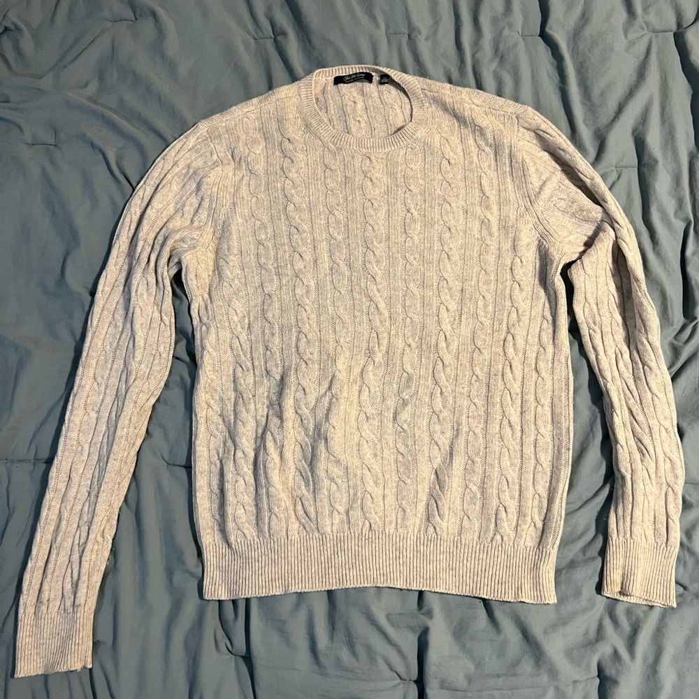 100% Cashmere Saks Fifth Avenue Cream Cable Knit Sweater